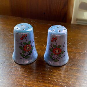 Vintage Lusterware Blue red Floral Salt and Pepper Shakers Set